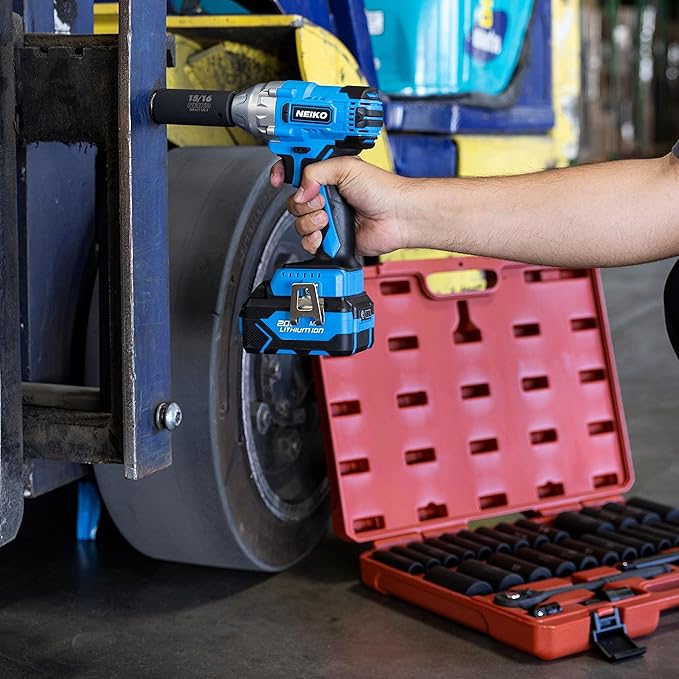 NEIKO 10883A Brushless Cordless Impact Wrench 1/2 Inch-Drive, 20-Volt Compact Impact, Cordless Power 1/2" Impact Gun for Car Tires w/Li-Ion Battery & Fast Charger, High Torque Electric Automotive Gun