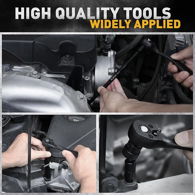 ELEAD 1/4" Drive Impact Socket Set, 56-Piece Standard SAE (5/32 to 9/16 inch) and Metric (4-15mm) Size, Deep & Shallow, 6 Point, Cr-V, 72-Tooth Ratchet Handle, Extension Bar, Universal Joint