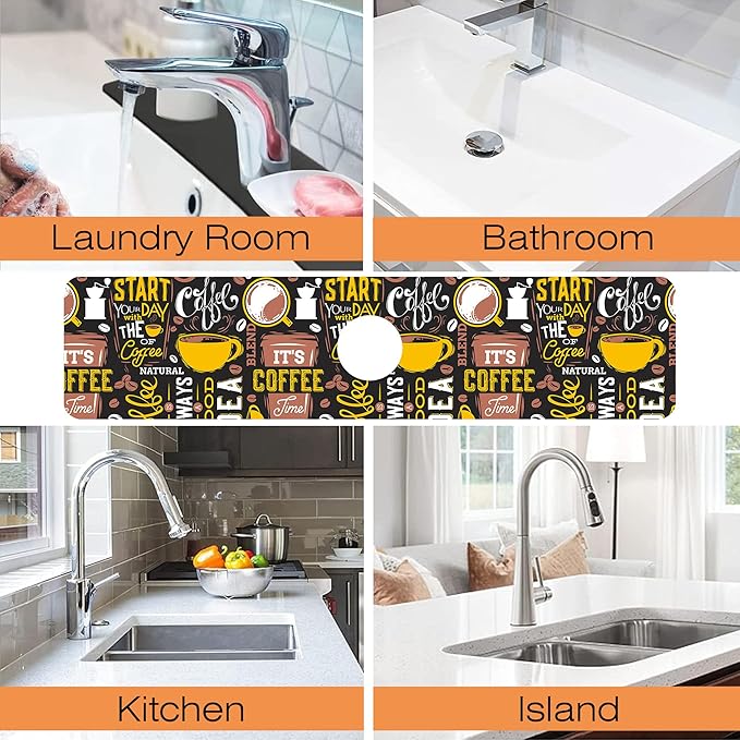 Kitchen Faucet Mat Coffee Poster Kitchen Sink Splash Guard Faucet Mat,1 PC Splash Guard Behind Faucet Drip Catcher for Kitchen,Sink Mat,Dish Drying Mat,Bathroom Faucet Mat 23.5""X5.5""