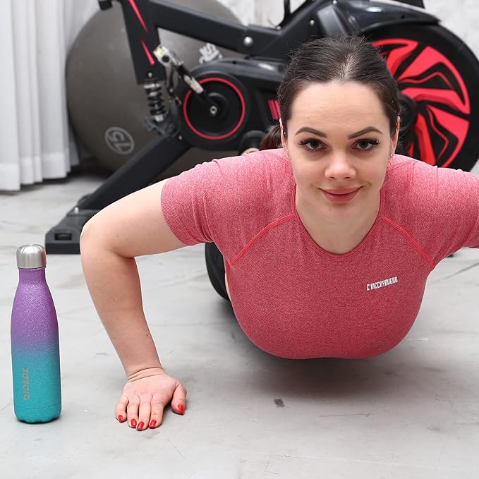 BJPKPK Insulated Water Bottles -17oz/500ml -Stainless Steel Water Bottles,Sports Water Bottles Keep Cold for 24 Hours and Hot for 12 Hours,BPA Free Water Bottle,Glitter Silver Blue