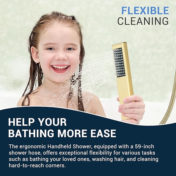 Brushed Gold Thermostatic Shower System with Ceiling 12-Inch Rainfall Shower & Wall Mount 6-Inch High Pressure Shower Head, Dual Shower Heads Set with Handheld Sprayer Full Body Shower Faucet