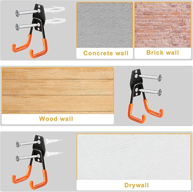16 Pack Steel Heavy Duty Garage Hooks Storage Hooks with Anti-Slip Coating, Utility Garage Wall Mount Hanger and Organizer for Bikes, Ladder, Rope, Broom, Shovel and Garden Power Tools (16, Orange)