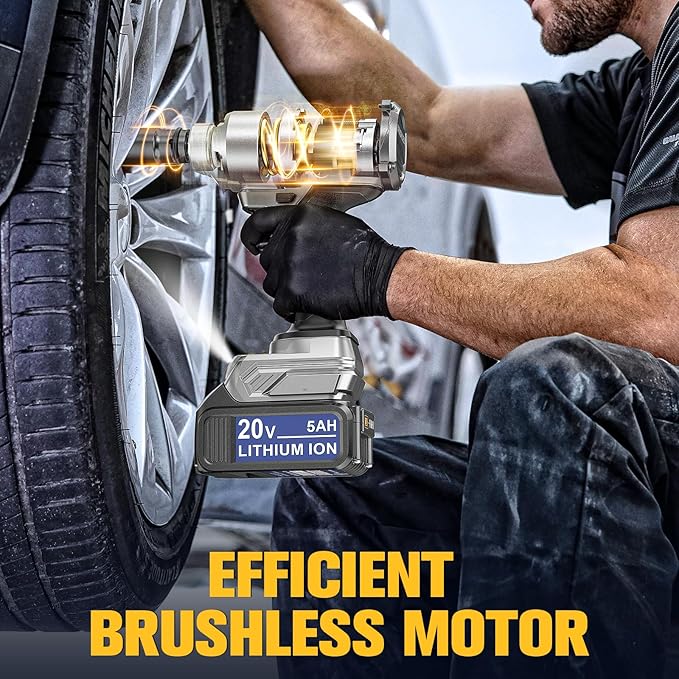 Cordless Impact Wrench 1/2 inch Compatible with DeWalt 20V Battery, 1000 Ft-lbs (1360N.m) Brushless High Torque Impact Driver with 2x5.0AH Battery & 6 Sockets, Power Impact Gun for Car Truck Mower