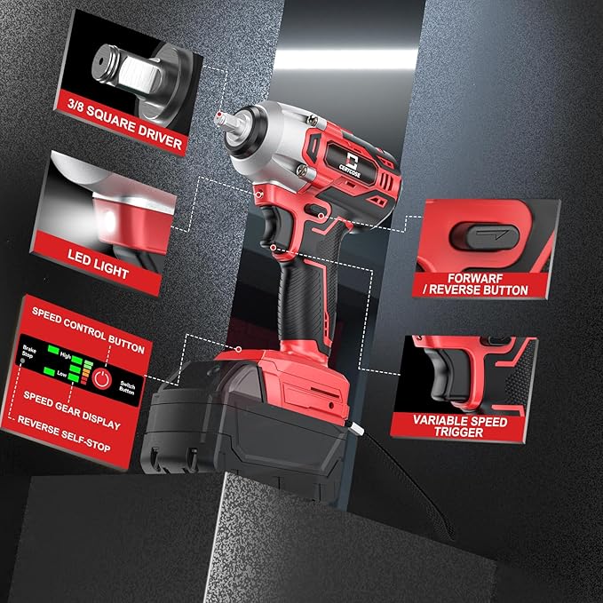 Cordless Impact Wrench for Mil-wau-kee 18V Battery 250FT-LBS 3/8 inch Compact Impact Gun Brushless Electric Includes LED Work Light - 2400RPM Light-Duty Impact Driver Wrench - No Battery
