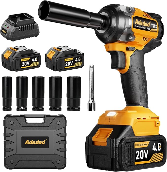 1/2 inch Brushless Impact Wrench 750N.m(553 Ft-lbs) 20V High Torque Impact Gun with 2x4.0AH Battery and Fast Charger Cordless Impact Driver for Car,Construction,Building,DIY