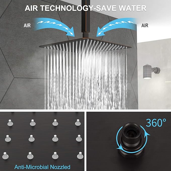 SunCleanse Rainfall Shower Faucet Set Oil Rubbed Bronze Shower Combo Set for Bathroom with High Pressure 10 inch Shower Head with Handheld Shower Valves Shower Head and Handheld Ceiling Mounted