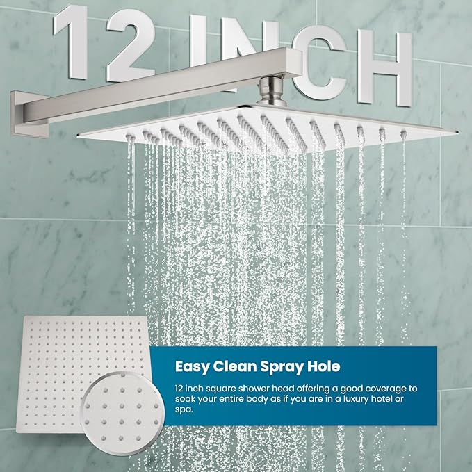 gotonovo Shower System with Tub Spout,Waterfall Tub Shower Faucet Set for Bathroom Head and Handle Set Wall Mounted 3 Function Rough-in Valve and Trim Included 12 inch Shower Head Brushed Nickel
