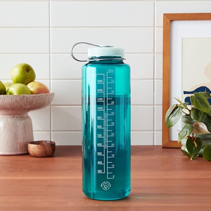 Nalgene Sustain Tritan BPA-Free Water Bottle Made with Material Derived from 50% Plastic Waste, 48 OZ, Wide Mouth, Trout