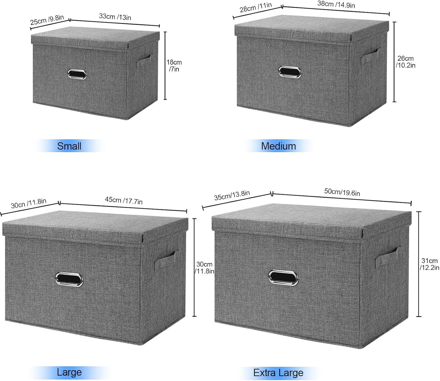 Large Linen Fabric Foldable Storage Bins with Removable Lid and Handles, Washable Storage Box Organizer Containers Baskets Cube with Cover for Bedroom,Office(Cream, Small)