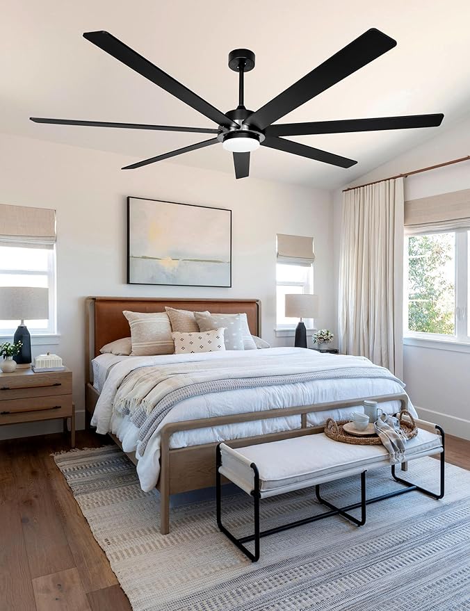 72" Black Smart Ceiling Fan with Light and Remote via WiFi Alexa APP Control,6 Speed Quiet DC Motor,Dimmable LED Light,7 Wood Blades Indoor Outdoor Ceiling Fans for Patios or Bedroom