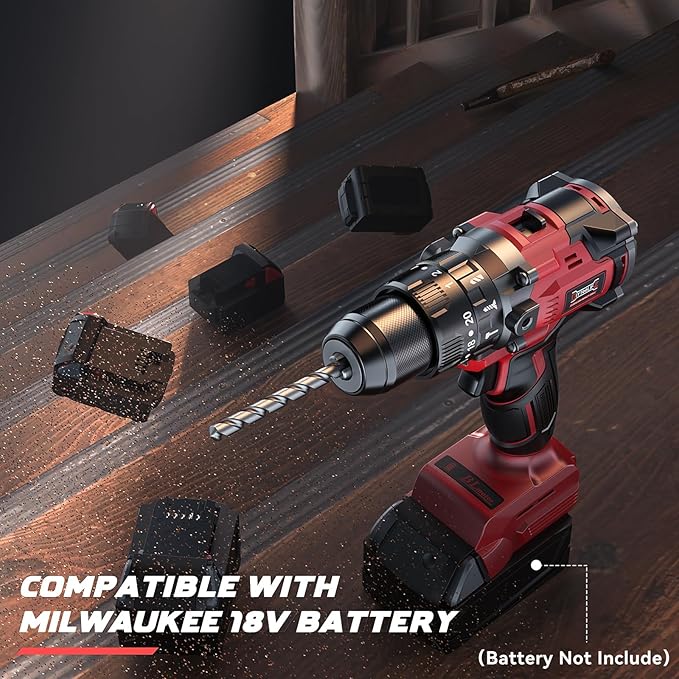 Cordless Drill Set Compatible with Milwaukee 18V Battery, 20+3 Torque Setting Power Drill Driver Set, 1/2 Inch Keyless Chuck Brushless Compact Driver/Drill Kit Tool (Battery Not Included)