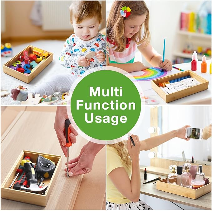 Kigley 8 Pieces Bamboo Drawer Organizer Kitchen Utensils Wooden Utensil Stackable Wooden Storage Box Bamboo Silverware Tray for Drawer(9 x 6 x 2 Inch,Wood)