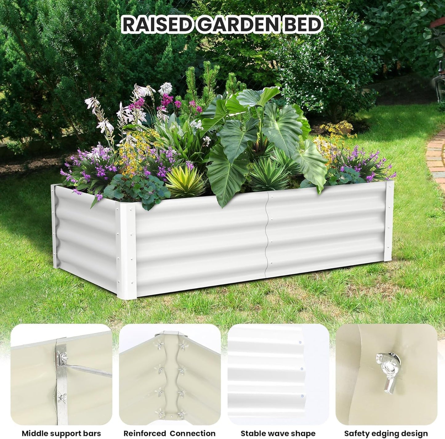 6x3x1ft Large Outdoor Planter Boxes Kit Set of 2, Galvanized Raised Bed Planter with Open-Ended Base Design, Elevated for Outdoor Plants, Durable Raised Bed for Gardening,Beige