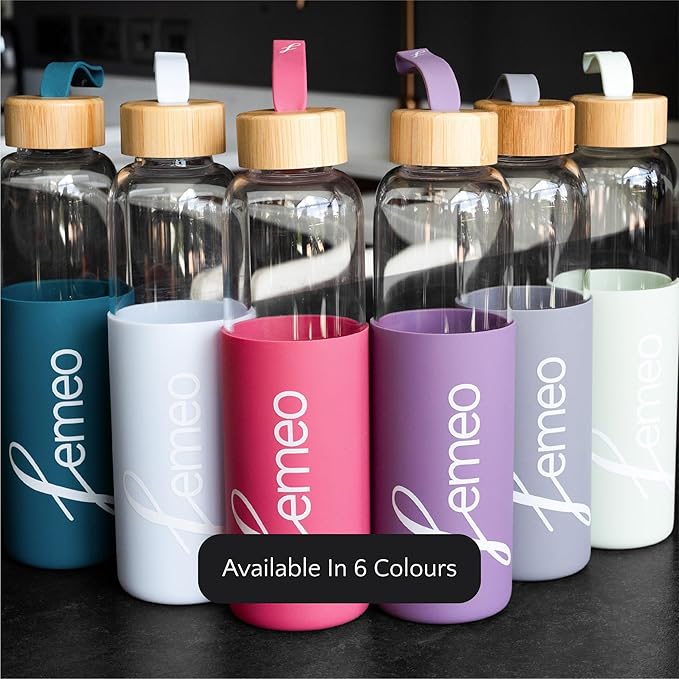 Femeo® Glass Water Bottle for Women | Eco, Yoga & Gym Friendly, 18oz | 100% Leakproof, BPA-Free, Dishwasher Safe, Borosilicate Drinking Glass Bamboo Sports Cap Mint
