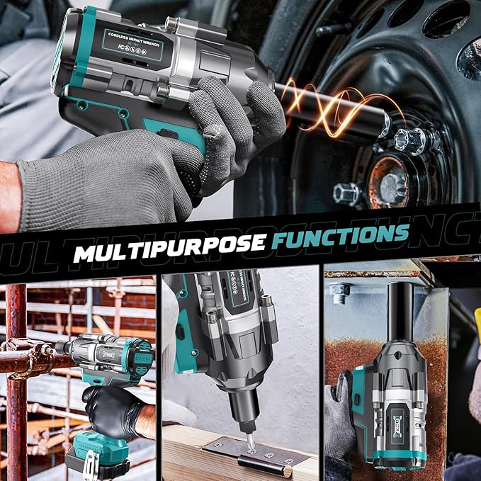 Cordless Impact Wrench 1/2 inch for Makita 18V Battery, 900Ft-lbs(1200N. m) Brushless Electric Power Impact Driver Gun Tool, 2100RPM High Torque Impact Wrench with LED Work Light (No Battery)