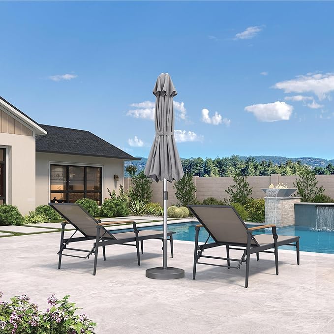 PURPLE LEAF 11.5 FT Semi-Auto Outdoor Patio Umbrella Market Table Sun Umbrellas with 8 Aluminum Sturdy Ribs for Backyard Deck Garden Pool (Silver Pole Gray Canopy)