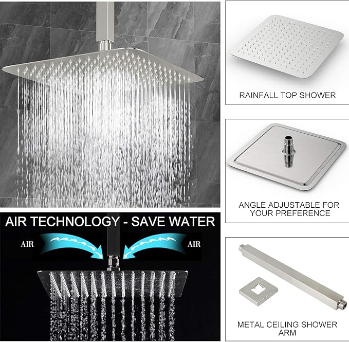 SunCleanse Rainfall Shower Faucet Set Brushed Nickel Shower Combo Set for Bathroom with High Pressure 10 inch Shower Head with Handheld Shower Valves Shower Head and Handheld Ceiling Mounted
