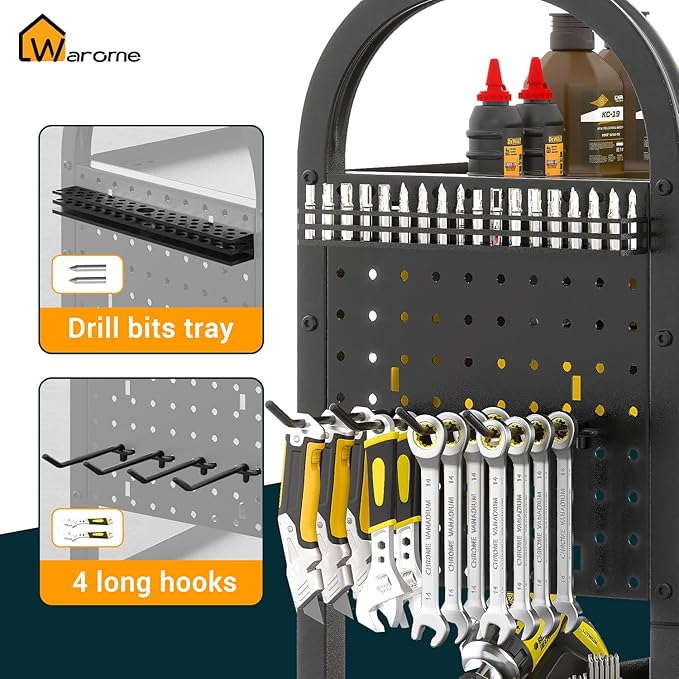 WAROME Power Tool Organizer for Garage,Heavy Duty Tools Holder Storage Rack On Wheels,Floor Standing Rolling Power Tool Cart for Storage and Organization,Father/Husband/Boyfriend/Men/Dad Gift