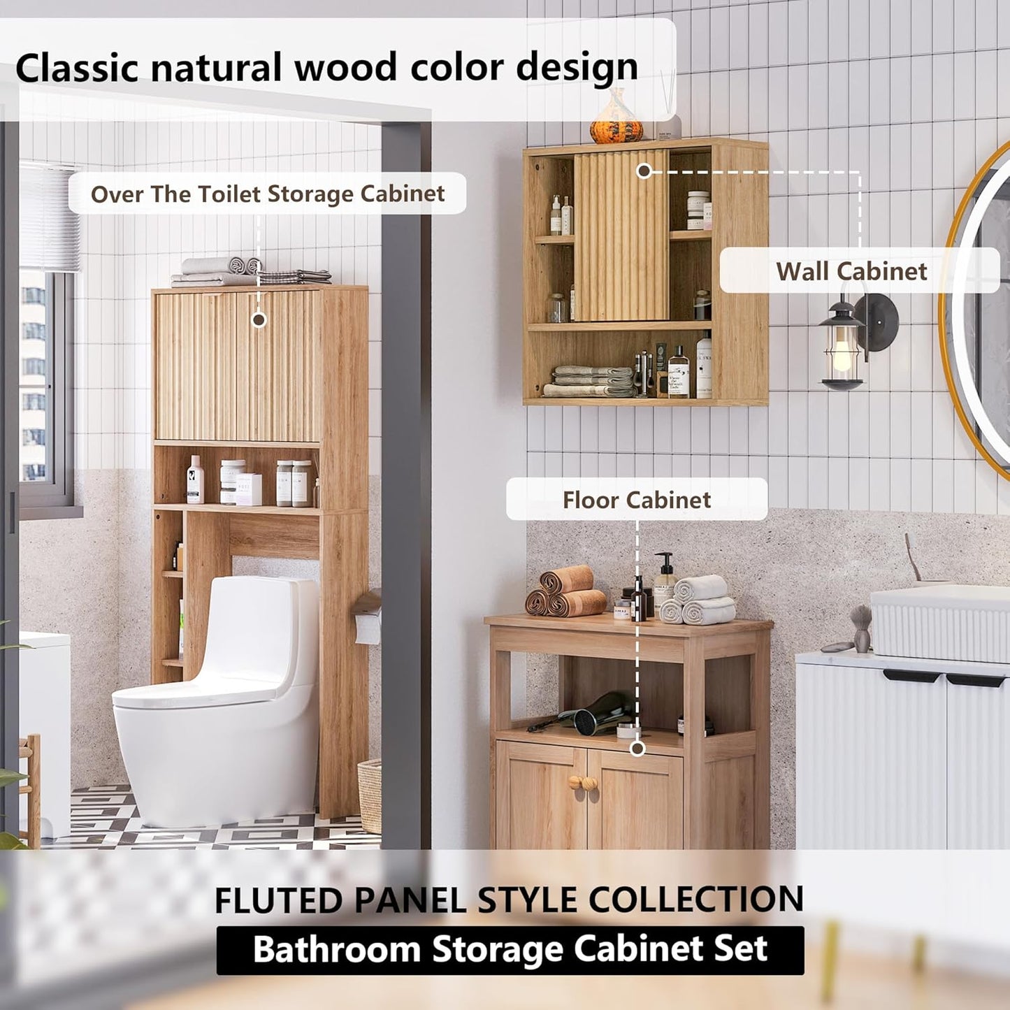 Bathroom Wall Cabinet Above Toilet Storage,Wall Mounted Storage with Adjustable Shelves, Space-Saving Modern Design for Bathroom & Laundry Room, Kitchen, Dining Room, Living Room