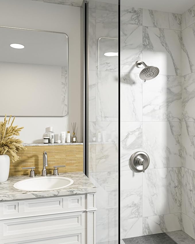 Shower Faucet Set Brushed Nickel: WOWOW Bathroom Shower System with 6-Inch Rain Shower Head, Single Handle Shower Trim Kit Combo Set High Pressure (Valve Include)
