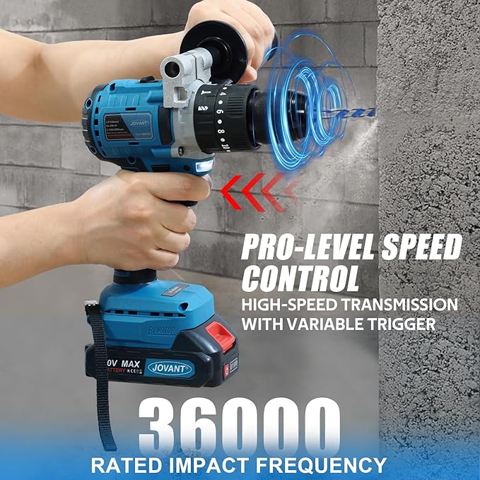 20V Max Cordless Hammer Drill, 1/2" Keyless All Metal Chuck Brushless Impact Drills, Compact Driver Drill for Metal, Wood, Thick Concrete -JOVANT (No Battery)