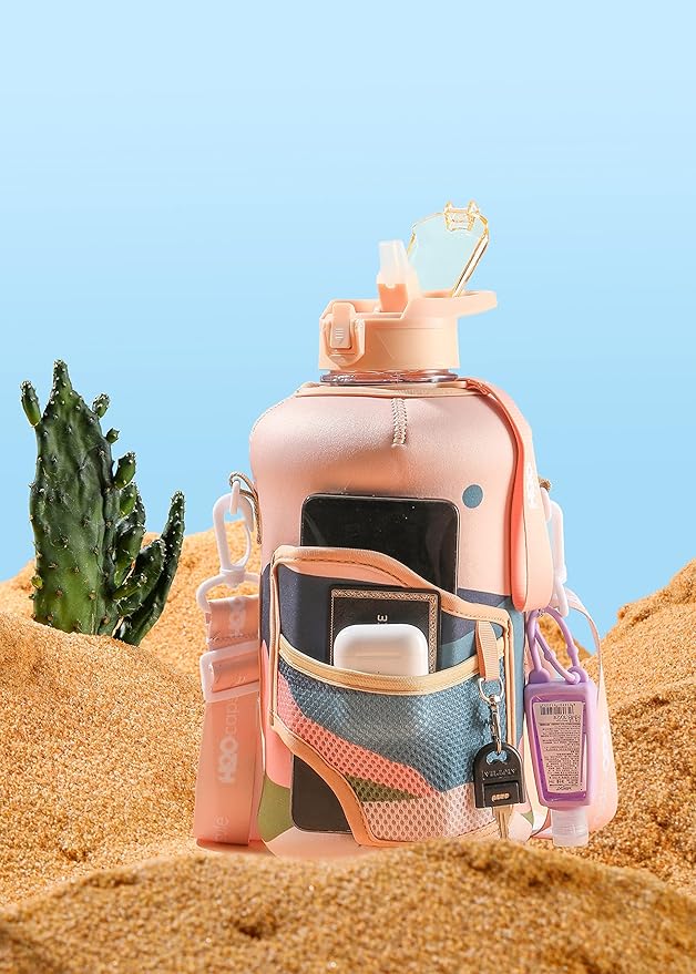 H2O Capsule 2.2L Half Gallon Water Bottle with Storage Sleeve and Removable Straw – BPA Free Large Reusable Drink Container with Handle - Big Sports Jug, 2.2 Liter (74 Ounce), Mountain Night