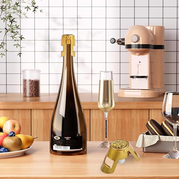 LIZIMANDU Champagne Stopper, Stainless Steel Bottle Plug Sealer for Sparkling Wine, Superior Leak,keeps Wine, Champagne, Prosecco, Cava, and Sparkling Wine fresh longer(1-Bling Gold)