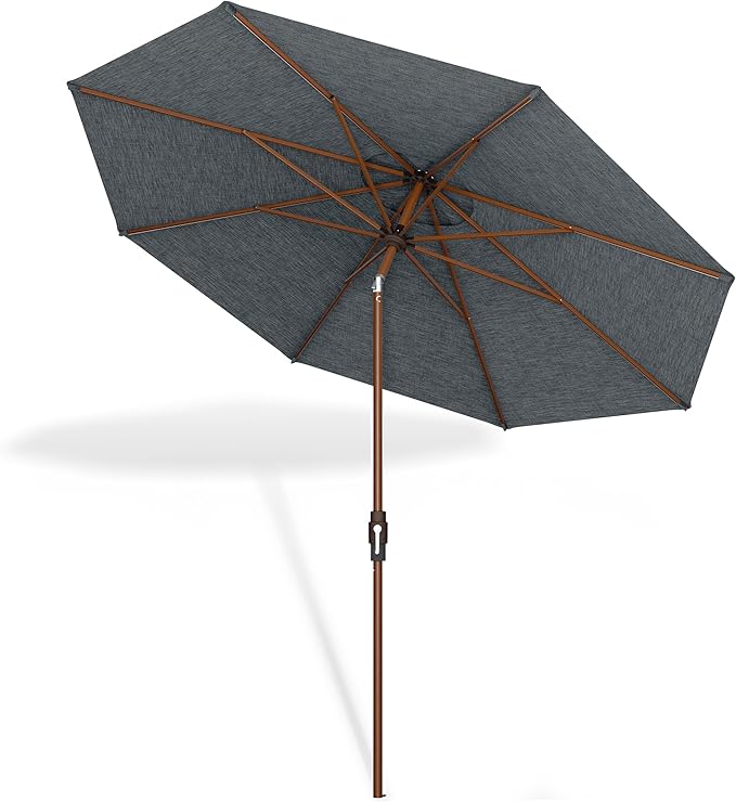 Midtown Umbrellas Sunbrella Umbrella Outdoor Patio Umbrella 2-9 Feet in Cast Slate Acrylic Fabric, Auto-Tilt Aluminum Frame For Backyard Umbrella, Deck Umbrella & Porch Umbrella - Wooden Pole