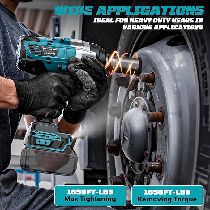 Cordless Impact Wrench 3/4 inch Compatible with Makita 18V Battery, 1850ft-lbs (2500N.m) Brushless Electric Impact Gun, High Torque Impact Driver, for Heavy-Duty Automotive & Industrial Tasks