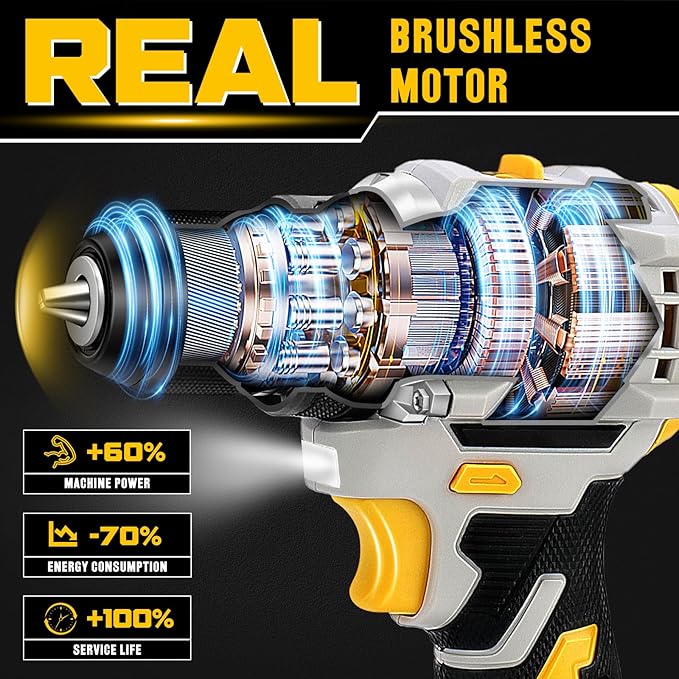 20V Brushless Drill Set, Cordless Power Drill with 2.0Ah Battery,119 PCS Combo Tool Kit for Men, 10mm 3/8" Keyless Chuck, 21+1 Torque Setting Power Tool Set for DIY Garden House Office Repair