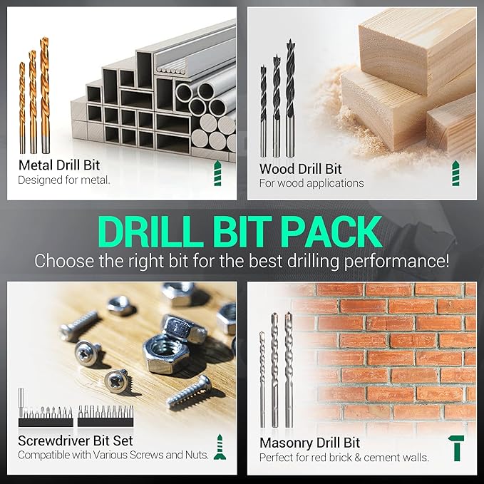 20V Cordless Hammer Drill Set, 354 In-lbs Torque, 1/2" Keyless Chuck, 22500 IPM, 2 Variable Speeds, 18+1+1 Position, Power Impact drill with 14 Drill/Driver Bits for Brick, Metal, Wood ADJZ2035i13