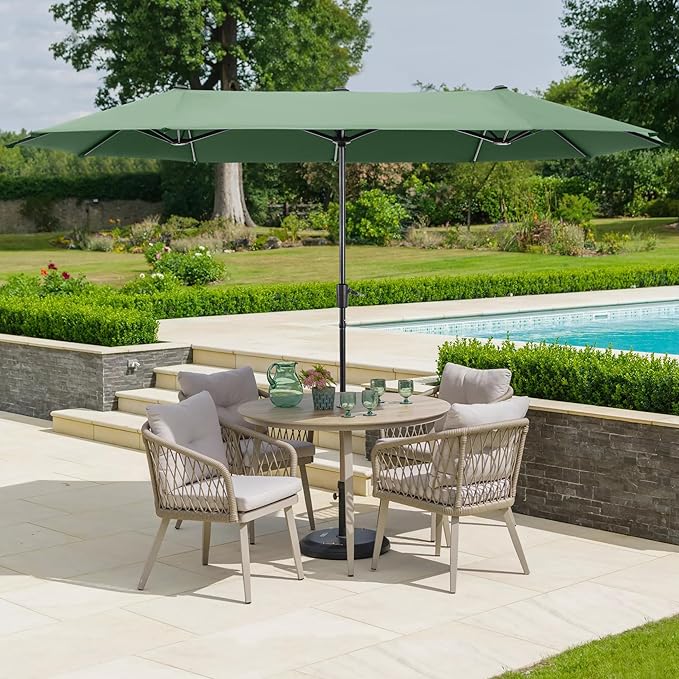 HERA'S PALACE 13 ft Double-Sided Twin Outdoor Market Patio Umbrella with Crank Large Table Umbrella for Deck Market Backyard Powerful UV Protective, Mint