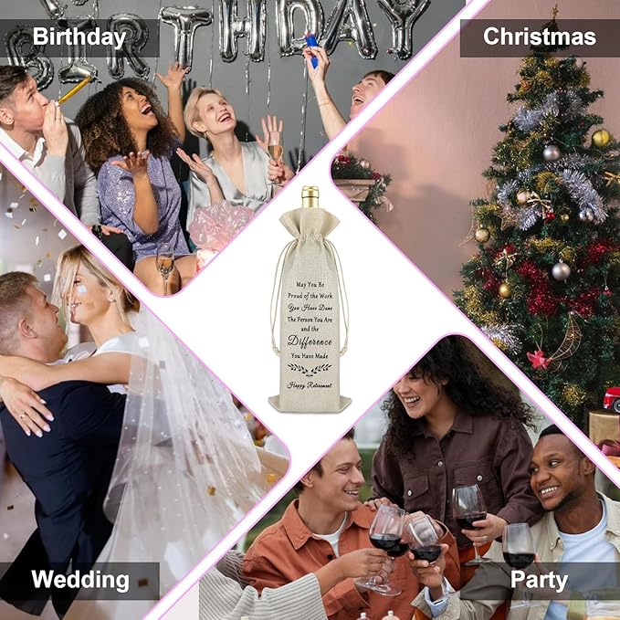 Goodbye Farewell Gift Happy Retirement Gift for Coworker Men Women Veteran Wine Bag Appreciation Gift Burlap Drawstring Wine Bag Christmas Gift for Retirees Employee Teacher Police Firefighter Soldier