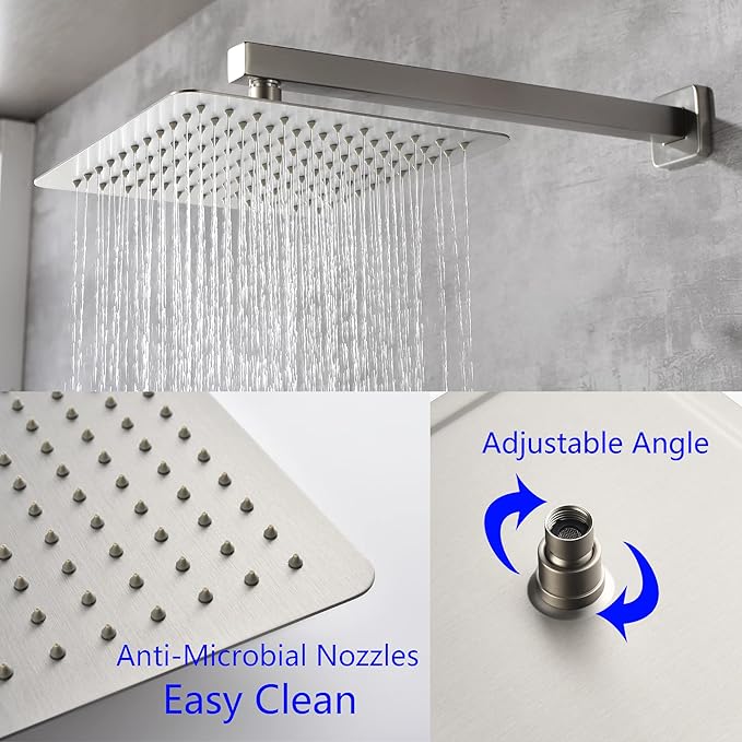 SHAMANDA Rainfall Shower System, Bathroom Luxury 10-Inch Rain Shower Head and Handheld Shower Faucet Combo Set Brushed Nickel(Including Rough-In Valve Body and Trim), Wall Mount, L701-2