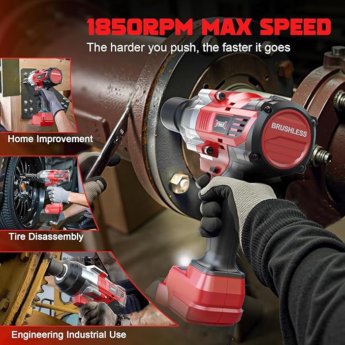 Cordless Impact Wrench 1/2 inch Compatible with Milwaukee 18v Battery, 1700 Ft-lbs High Torque Impact Driver, Brushless Electric Impact Gun with 4 Modes & LED Light for Car, Truck, Mower(Bare Tool)