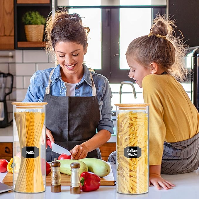 Glass Jars with Bamboo Lids, 72oz 3Pcs Kitchen Glass Containers with Bamboo Lids, Airtight Glass Pantry Storage Containers with Lids for Spaghetti, Pasta, Rice, Nuts, Flour, Bean, Dry Foods