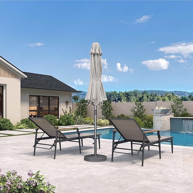 PURPLE LEAF 10 FT Semi-Auto Outdoor Patio Umbrella Market Table Sun Umbrellas with 8 Aluminum Sturdy Ribs for Backyard Deck Garden Pool (Gray Pole Beige Canopy)