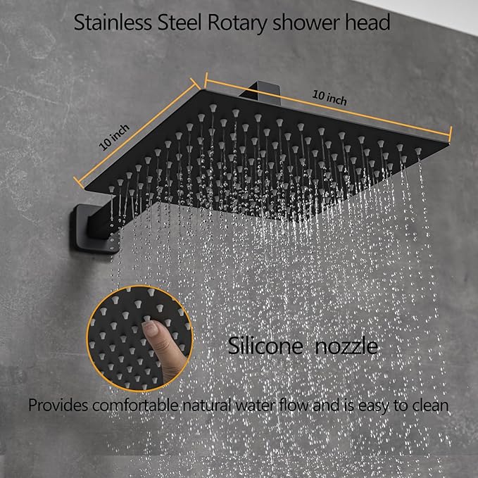 Rainfall Shower System with Tub Spout,Bathroom Rain Shower Head 10 Inch, Three-functions Shower Faucet Set Luxury Rain Shower Head Set,Shower Faucet Combo,Black