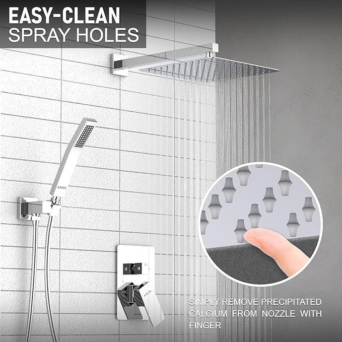 KOJOX Shower System with High Pressure 12 Inch Rainfall Shower Head, Handheld Shower head and Shower Faucet Trim, Rain Mixer Shower Set Wall Mounted Chrome(Valve Include)