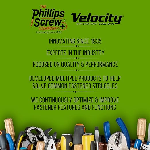 Velocity Exterior Wood Screws Assortment Kit โ 108 Assorted Wood Screws in 6 Sizes Made with Carbon Steel, 2 Hexstix Drive Bits & Plastic Wood Screw Set Storage Organizer, Construction Screws for Wood