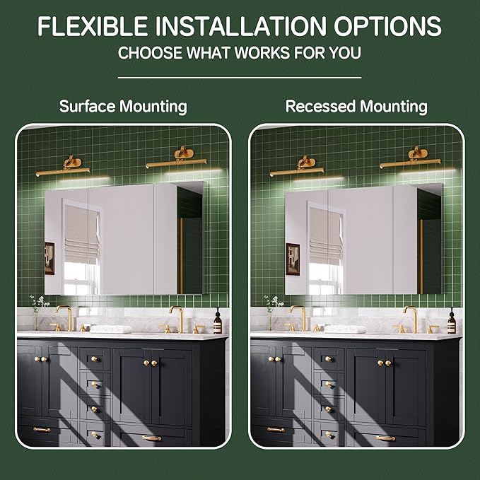 48''×30'' Bathroom Medicine Cabinet with Mirror, Storage Cabinet Vanity Mirror, Blum Hinges, Recessed/Surface Mount, Adjustable Glass Shelves