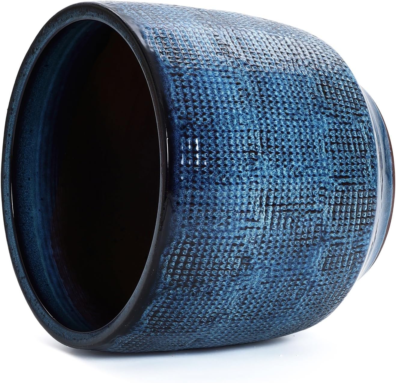 LuxenHome 15.5-Inch Dia Ceramic Planters, Large Outdoor Indoor Plant Pots with Drainage Hole and Rubber Plug, Modern Ocean Blue Glazed Round Flower Pot Planters for Home Garden Patio