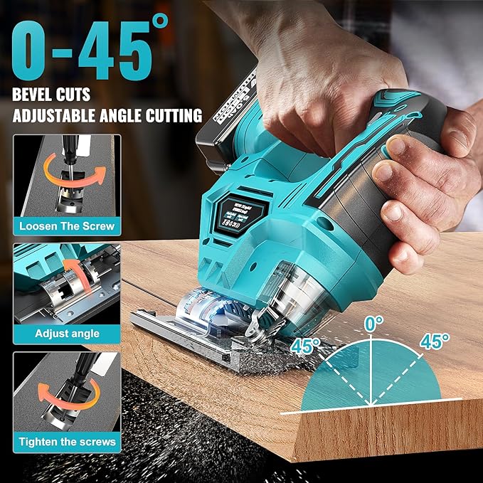 JigSaw Compatible With Makita 18V Battery, Brushless Cordless jigsaw tool with Variable Speed LED Light, ±45° Bevel Cuts 3-Position Orbital Action for Cutting (With 5Ah Battery & Charger Station Kit)