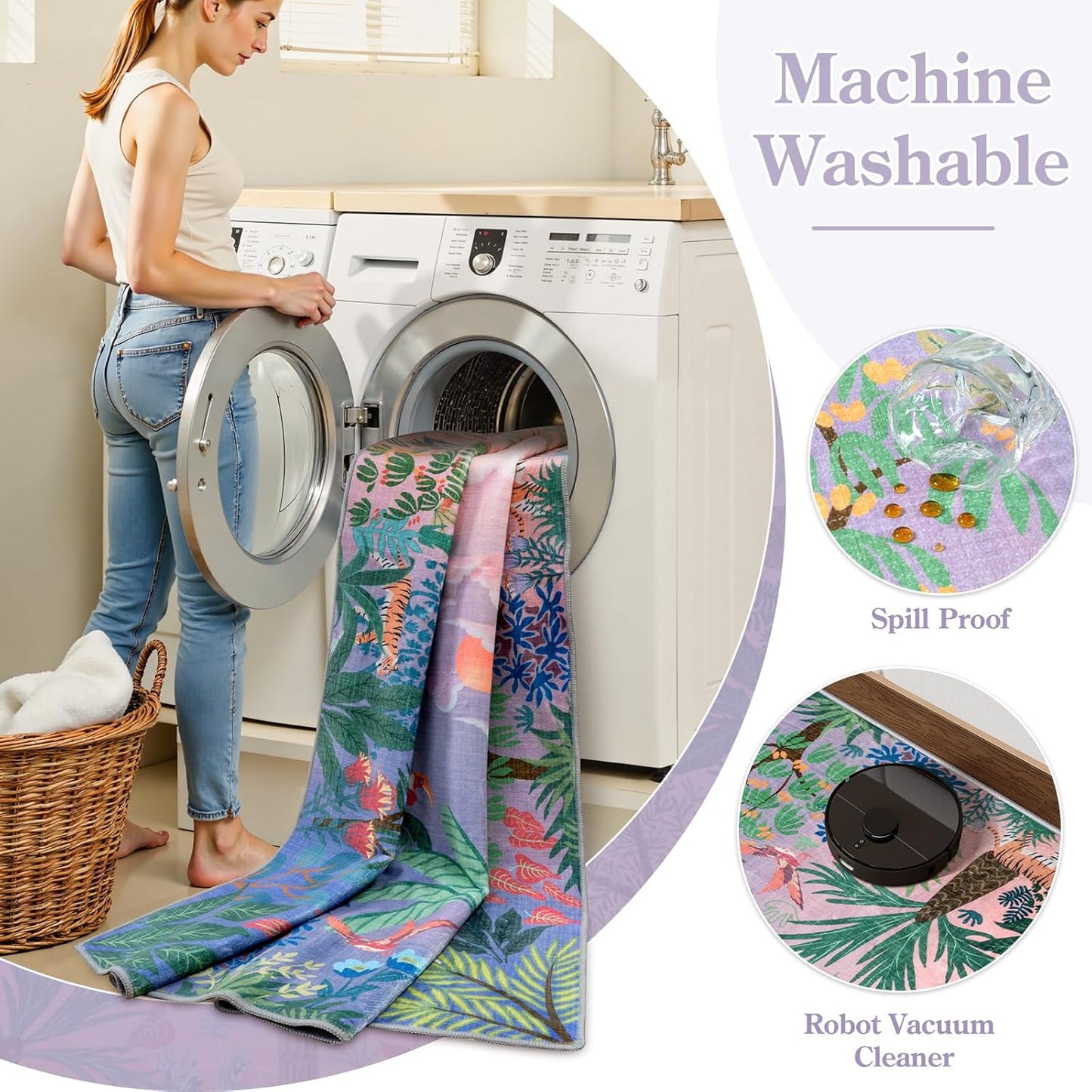 LIVEBOX Washable 6x9 Rug for Living Room, Soft Jungle Animal Print Rugs for Bedroom Aesthetic, Non Slip Purple Boho Rug Botanical Kids Rugs for Bedroom Girls,Stain Resistant Kid Rug for Playroom