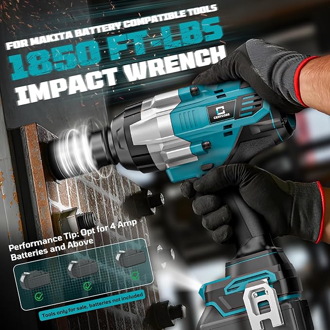 Cordless Impact Wrench 3/4 inch Compatible with Makita 18V Battery, 1850ft-lbs (2500N.m) Brushless Electric Impact Gun, High Torque Impact Driver, for Heavy-Duty Automotive & Industrial Tasks