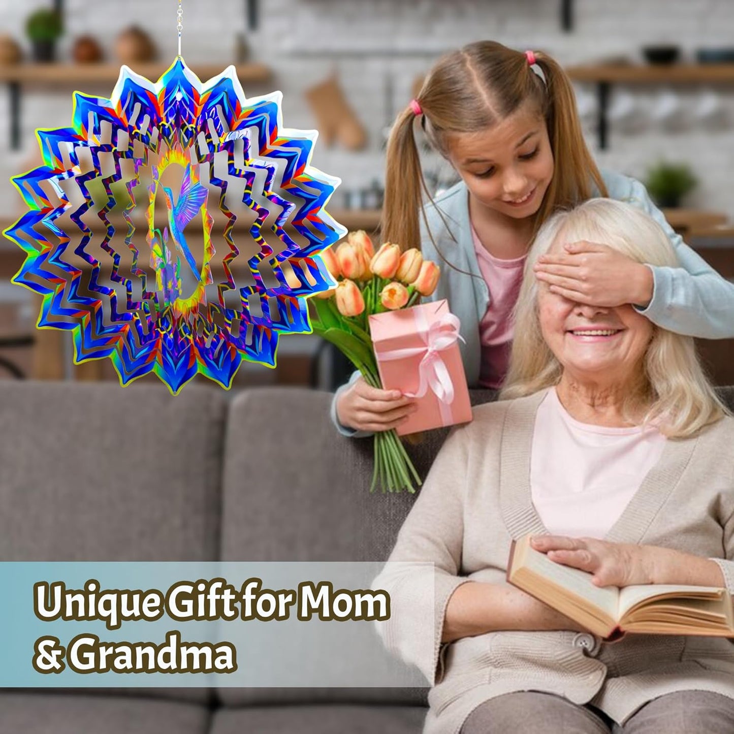 Hummingbird Wind Spinner,Hanging Wind Spinners Outdoor for Garden Decoration,15.7 inch 3D Stainless Steel Wind Sculpture for Indoor/Outdoor Decor