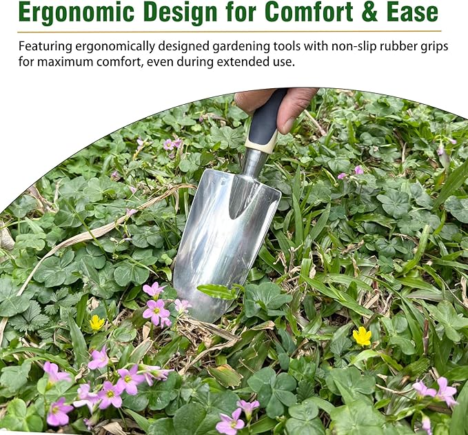 Garden Tool Set, 9-Piece Heavy-Duty Gardening Tool Set with Stylish Tool Bag, Multiple Storage Pockets, Durable Garden and Weeding Tools for Men and Women for Gardening Enthusiasts