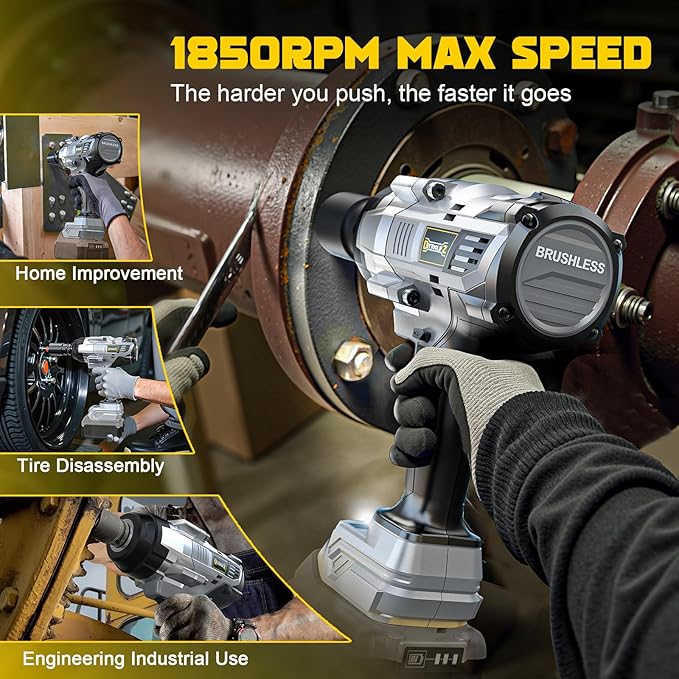 Cordless Impact Wrench 1/2" Compatible with DeWalt 20V Battery, 1700 Ft-lbs (2300 Nm) High Torque Impact Driver, Brushless Electric Impact Gun with 4 Modes & LED Light for Car, Truck, Mower(Bare Tool)