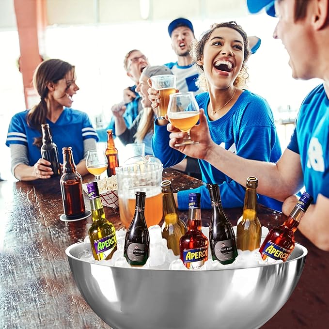 Winsterch 18/8 Stainless Steel Ice Bucket for Parties,Beverage Tub Party Bucket with Scoop,Banquet Champagne Ice Bucket Big Ice Bucket for Parties,Drink Chiller for Parties, Round,12QT (3 Gallon)