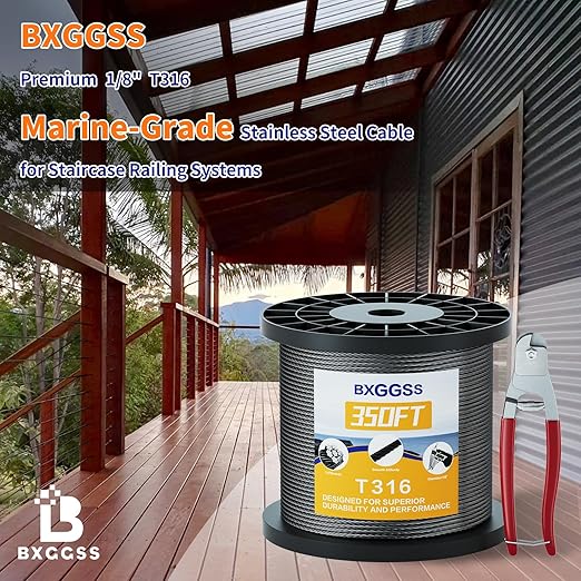 1/8 T316 Black Stainless Steel Cable – 350FT Wire Rope for Cable Railing Kit and Hardware – Premium Marine-Grade, Flexible, Corrosion-Resistant for Railing, DIY, and Outdoor Use